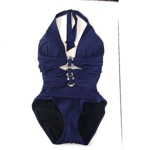 Gottex Collection Midnight Blue Ruched Halter One-piece Bikini Swimsuit Sz 8